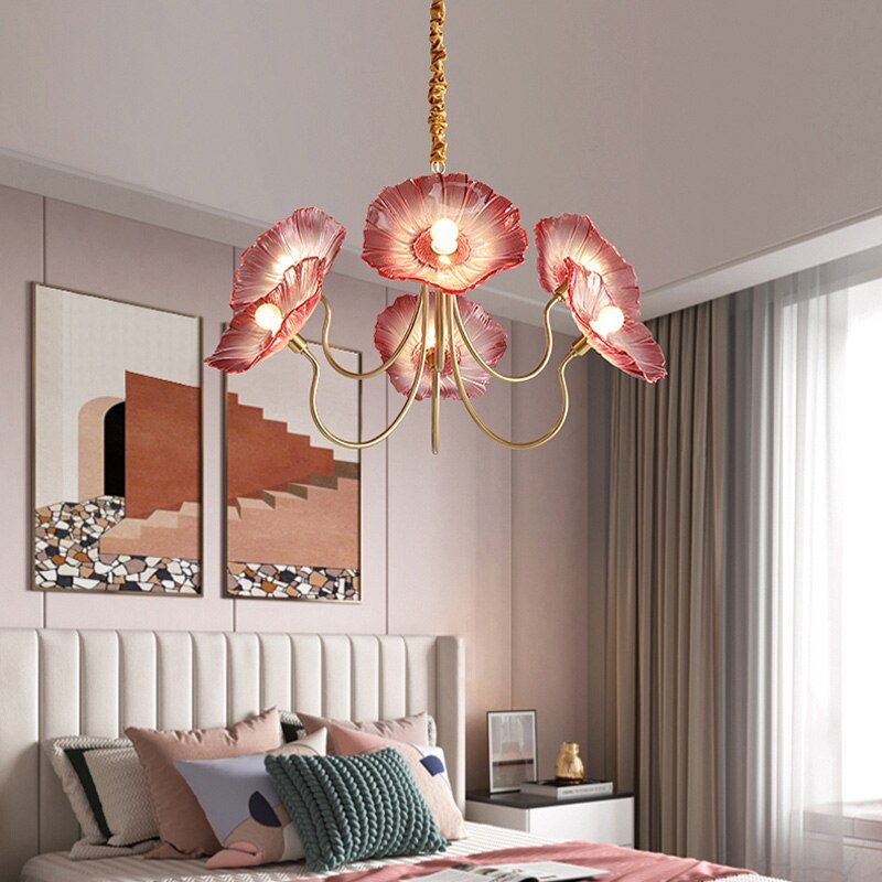 Light luxury style Nordic modern bedroom lamp creative flower personality simple dining room designer living room chandelier 5