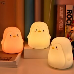 Animal Silicone Cute Penguin LED Night Light with USB Rechargeable Battery Pat Switch Birthday Gift Eye Protect Bedside Salon 1