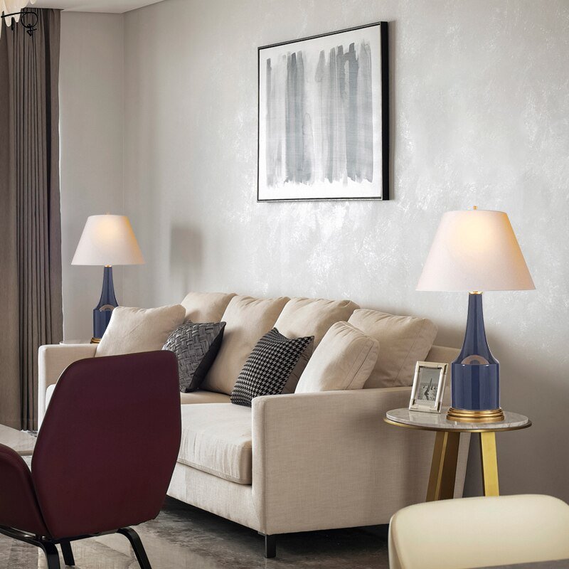 American Luxruy Royal Blue Ceramic Table Lamp LED E27 Home Decor Bedroom Bedside Modern Indoor Lighting Study Living Room Salon 3