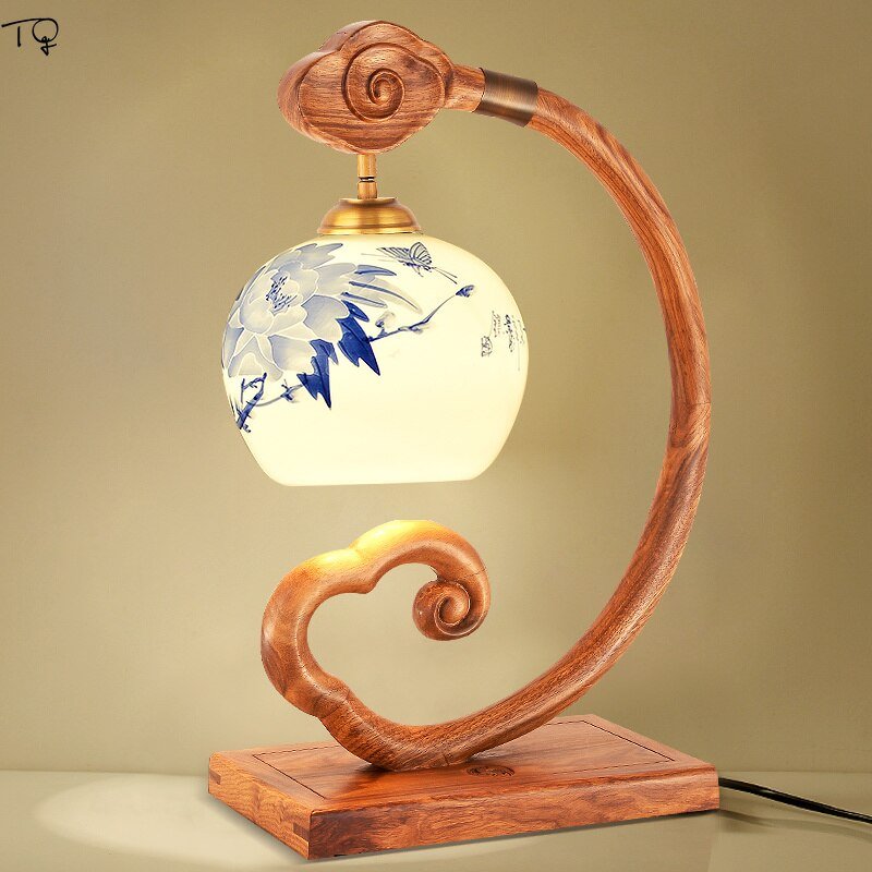 Chinese Vintage Classical zen art table lamp LED E27 Ceramic Solid Wood Table Lamp for Living/Model Room Study Restaurant Loft 3