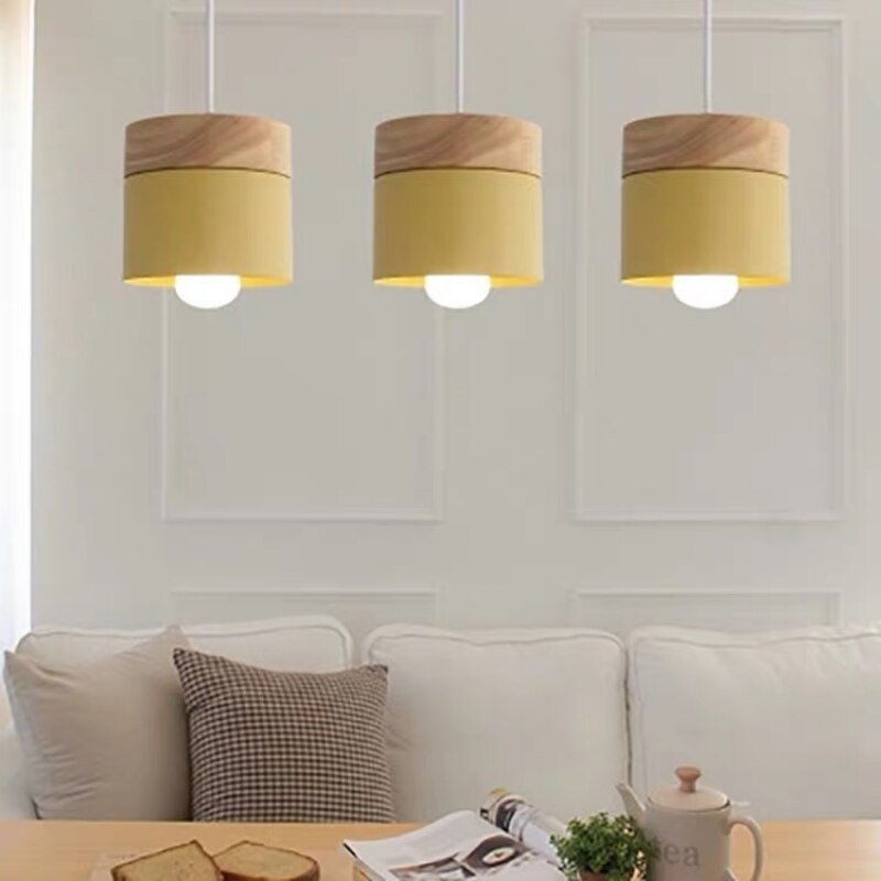Nordic Minimalist Wooden Pendant Light Led Iron Hanglight for Bedside Restaurant Study Bar Creative Macarons Lighting Appliance 3