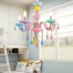 Modern Macaron Colorful Crystal Chandelier Rainbow Candle lustres American girl princess Children room Luminaire light fixtures 1
