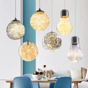 Nordic Led Glass Ball Pendant Lamp Luxury Gypsophila Golden Ceiling Hanging Light Home Decoration for Dining Room Kitchen  bar 1