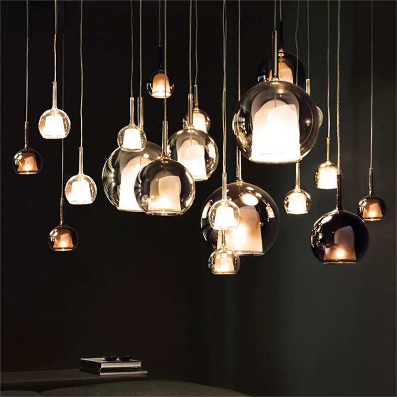 Modern LED Suspension Lamp for Restaurant Smoke Gray Indoor Island Hanging Light Fixtures Round Glass Ball Kitchen 4