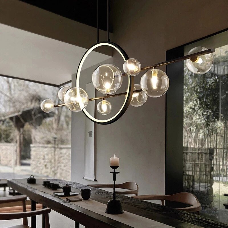 Modern Glass LED Pendant Light for Dining Room Table Black Glass Chandelier Restaurant Light Living Room Decoration 5