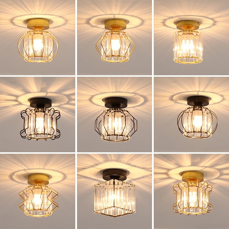 Nordic Ceiling Lights Crystal Lampshade Balck Gold Plafonnier Living Room Bedroom Modern Round Square Decorative Ceiling Lamp 1