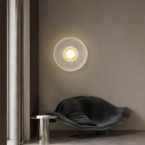 Wabi-sabi wind designer round decorative background wall lamp Bedroom bedside lamp transparent atmosphere wall light 1