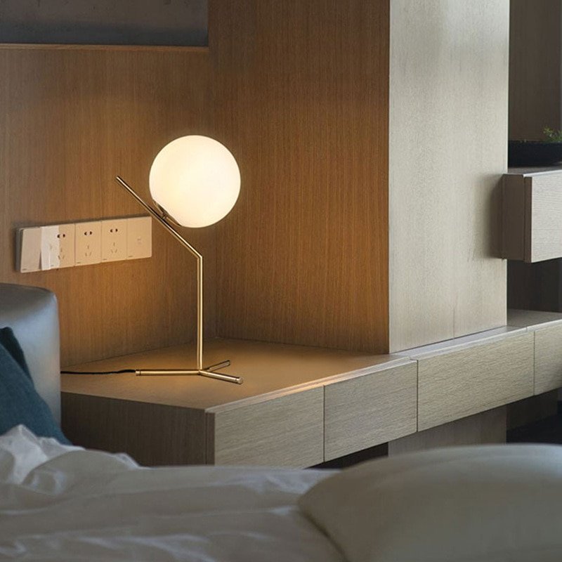 Modern Iron Industrial Glass Ball Table Lamps Golden Pillar Desk Lamp LED E27 Light For Bedroom Living Room Dining Bedroom 3