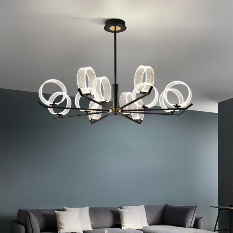 Industrial chandelier black  rings lamp Acrylic LED Chandeliers living room dining room restaurant AC110V 220V indoor lighting 2