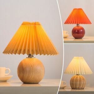 Modern Table Lamp Us/Eu Plug Pleated Lampshade Adorable Night Lights For Children Bedside Study Home Light Fixture Special Gift 1