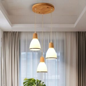 Modern Chandelier Solid Wood Ceiling Plate Glass Lampshade Chandeliers For Dining Table Bedroom Kitchen Island Ceiling Fixture 1
