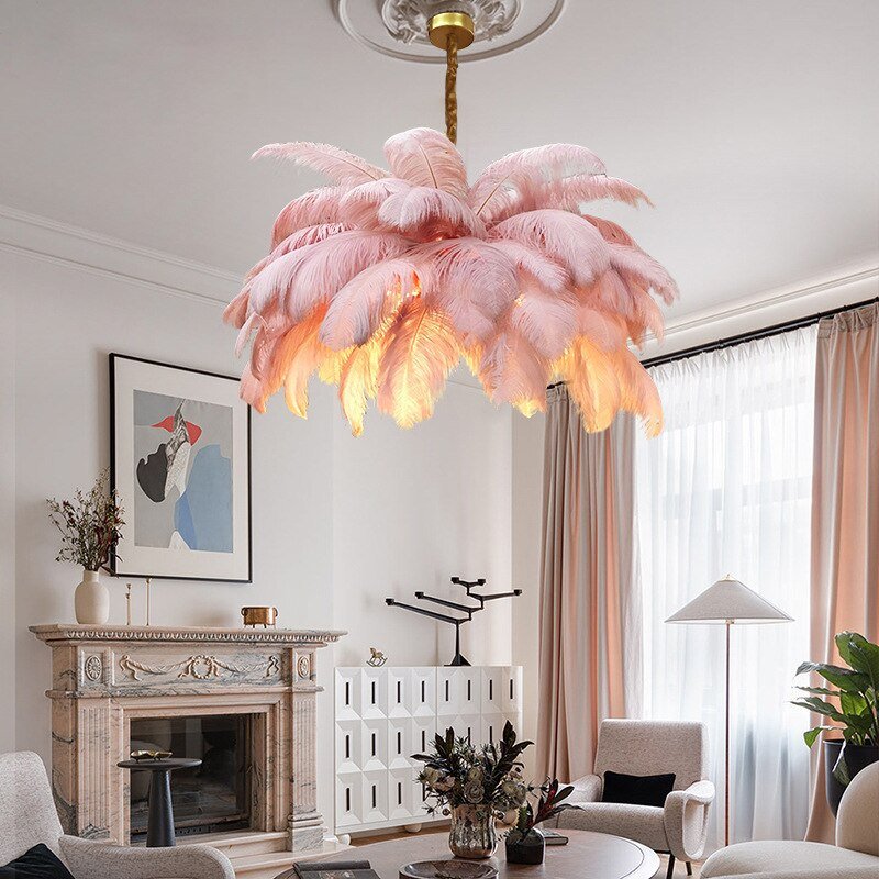 Postmodern Feather Chandelier Creative Designer 100% Real Ostrich Feather Decoration Light For Bedroom Living Room Princess Room 4