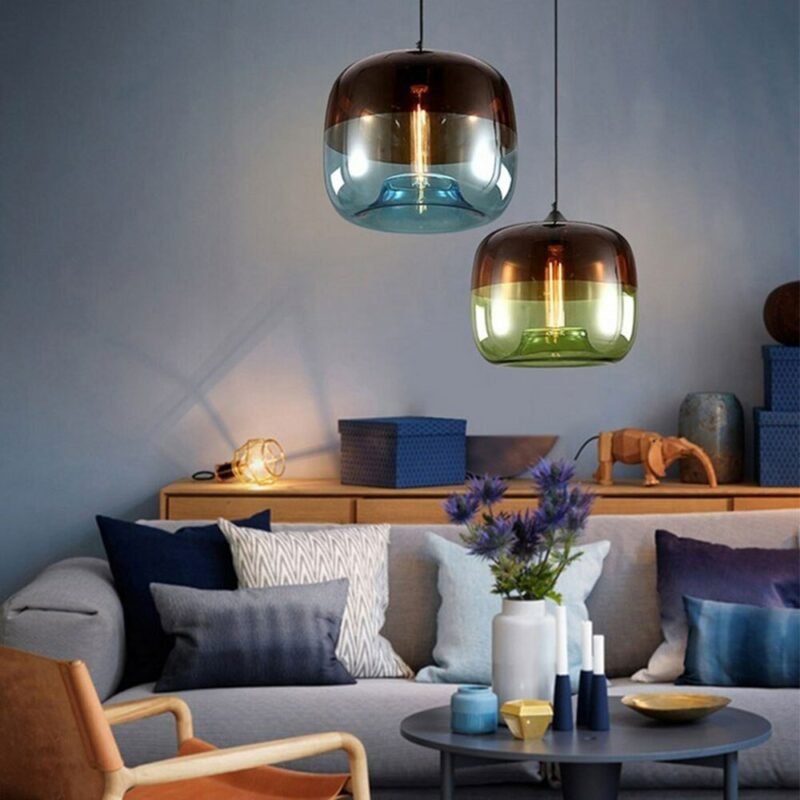 Nordic Retro colorful hanging Glass Pendant Lamp Fixtures E27 LED pendant Lights for Cafe Bar Restaurant living room bedroom 2