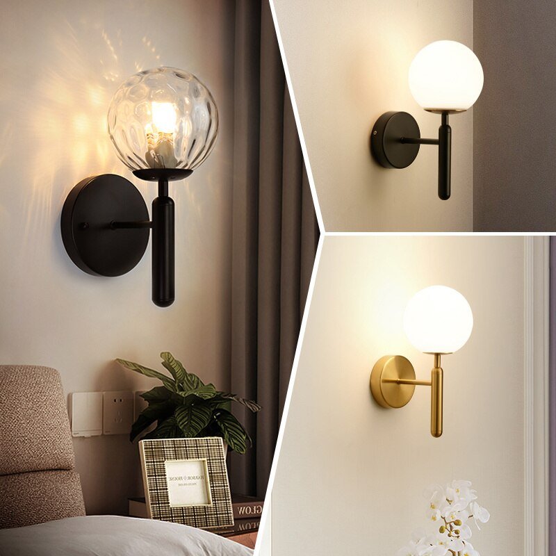 Modern Wall Lamps Glass Lampshade Living Room Bedroom Wall Sconce Lights TV Wall Corridor Black Gold Wall Lighting Fixtures 3
