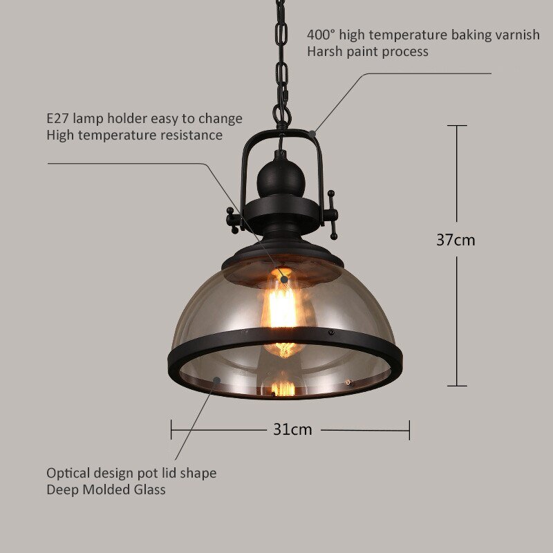 Iron LED Pendant Lights Loft Industrial Kitchen Hanging Lamp For Dining Room Decor Home Light Fixtures Glass Lampshade 4