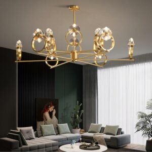 Nordic Copper Living Room Chandelier Lighting K9 Crystal Gold Hanging Lamp Modern Minimalis Decoration Ceiling Indoor Chandelier 1