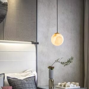 All copper light luxury and minimalist restaurant pendant lamp, study bar, round marble bedside pendant light 1