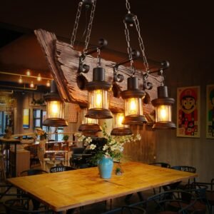 Retro Solid Wood Hanging chandelier LOFT Bar Vintage Industrial Old Boat  wooden Suspension indoor Decor Lighting Luminaire 1