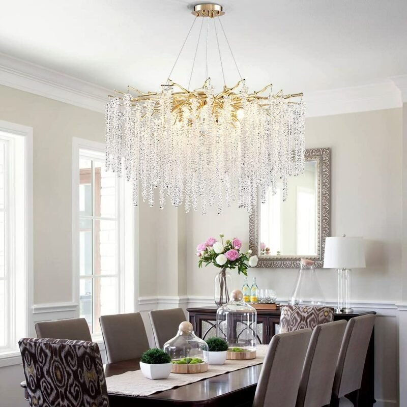 Luxury chrome plating Crystal Tree Branch Chandelier Pendant Lamp for Living Dining Room Hanging Lights Fixtures 5