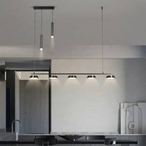 Simple Led Chandelier For Dining Room With Spotlight Kitchen Long Table Black Ceiling Hanging Pendant Lamp Neutral Light Decor 1