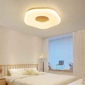 Japanese minimalist bedroom ceiling light romantic master bedroom lamp round Nordic log wind ceiling lamp 1