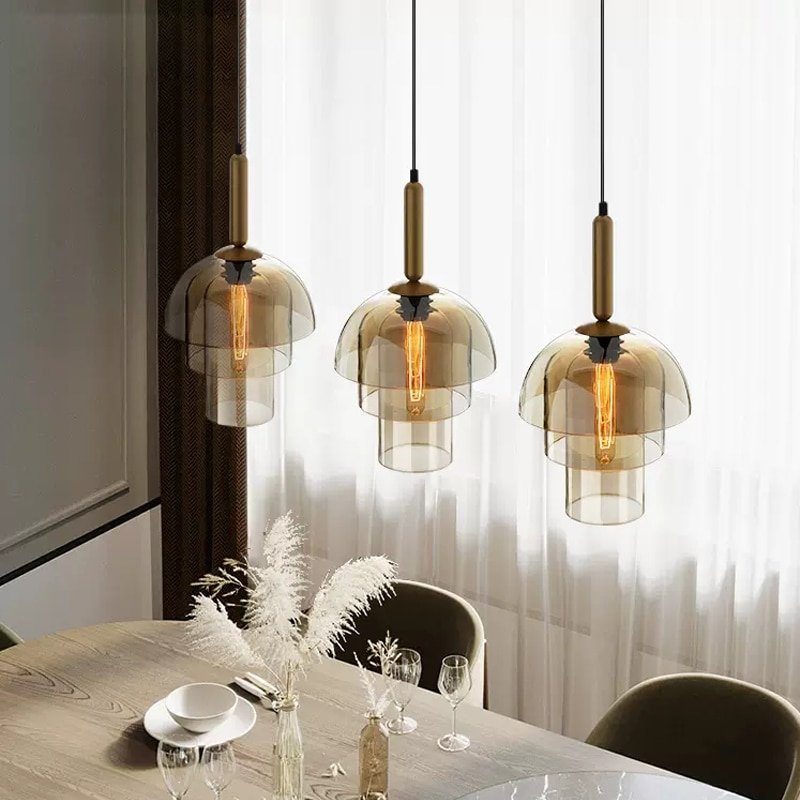 Modern LED Restaurant Glass Pendant Lamp Vintage Art Champagne Glass Living Room Aisle Bar Decor Hanging Light Fixtures 1