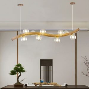 Dining Room Chandelier Living Room Bar Cafe Suspension Luminaire Wood Lamp Body Glass Lampshade Pendant Lamps For Ceiling 1