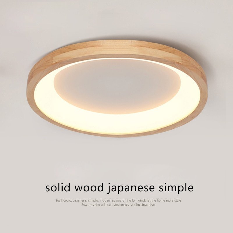 Log Led Ceiling Lamp Bedroom Ceiling Lights Closet Living Room Study Japanese Round Simple Solid Wood Indoor Decoration Luminary 2