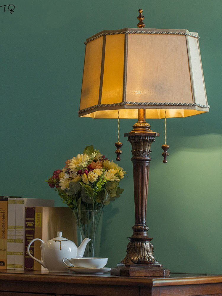 American Vintage Retro Classical Table Lamp LED E27 Resin Desk Lights Living/Model Room Bedroom Background Hotel Study Loft Cafe 2
