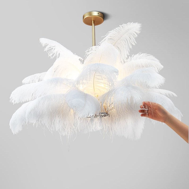 Postmodern Feather Chandelier Creative Designer 100% Real Ostrich Feather Decoration Light For Bedroom Living Room Princess Room 1