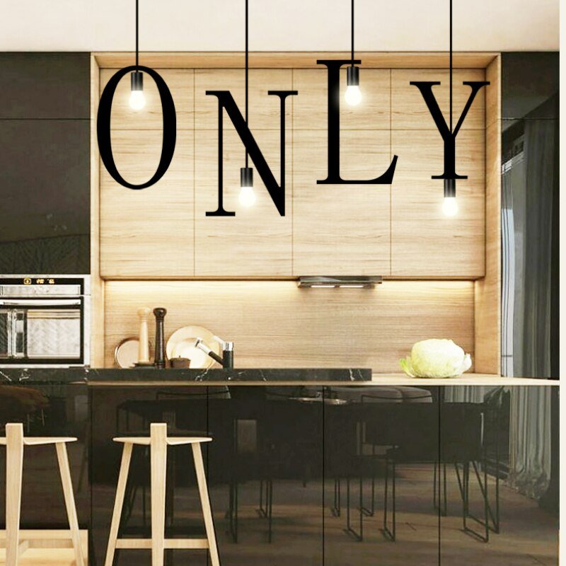 Art DIY Alphabet Letter LED Pendant Lamp for Kitchen Bar Loft Creative Metal Hanglamp Home Decor Personality Lighting Appliance 3