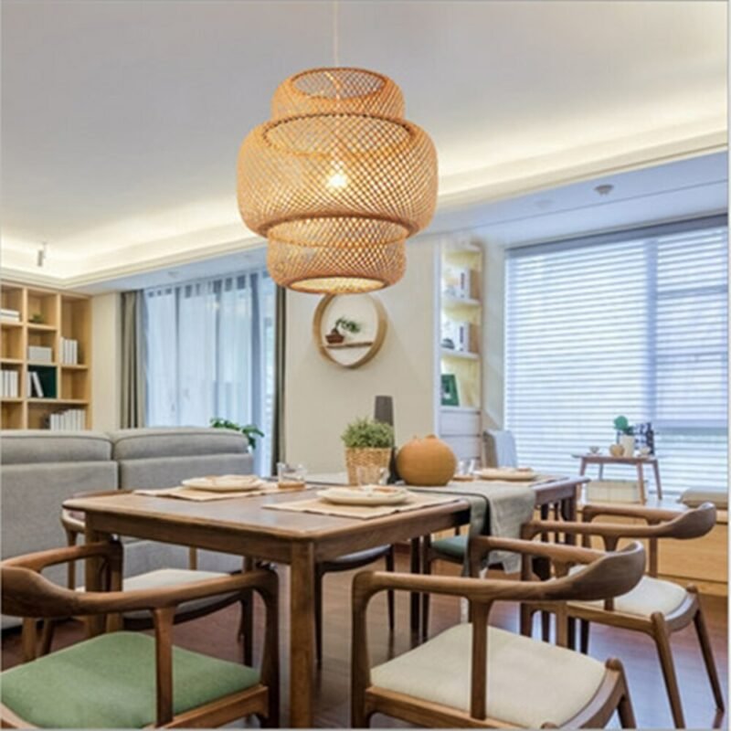 Rustic Pendant Light design Hand woven lamp Art Dining Room Bedroom Dining Room indoor cafe decoration Bamboo Pendant Light 3