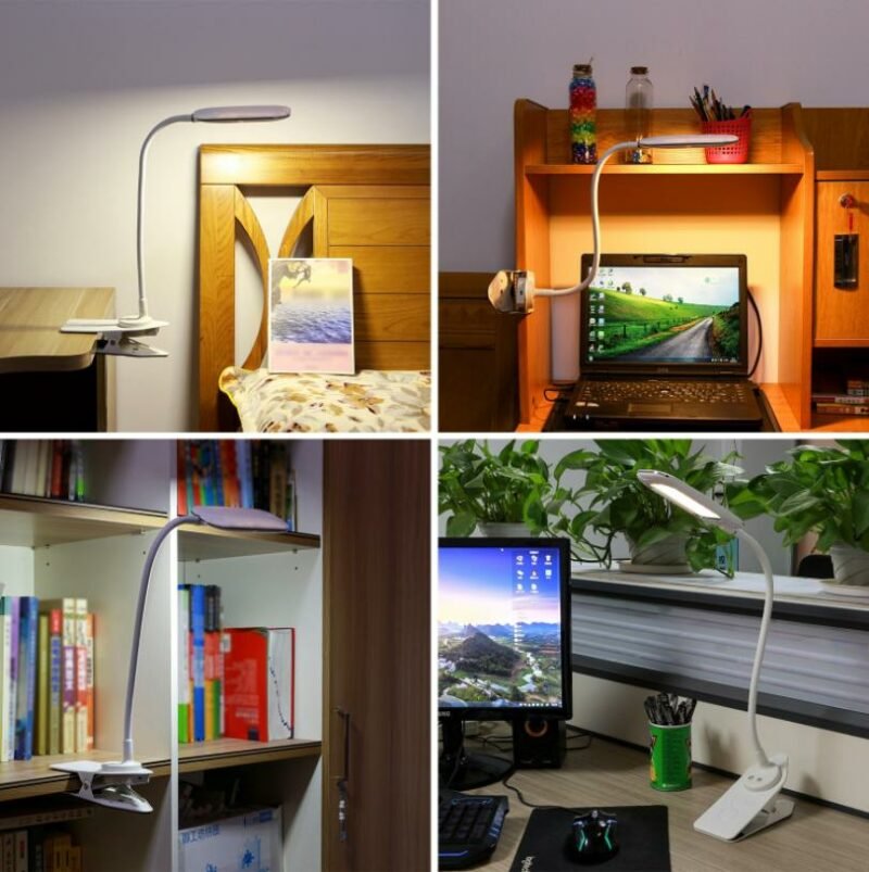 New 6W touch dimming color led clip table lamp rechargeable reading study table lamp with USB Charger 6