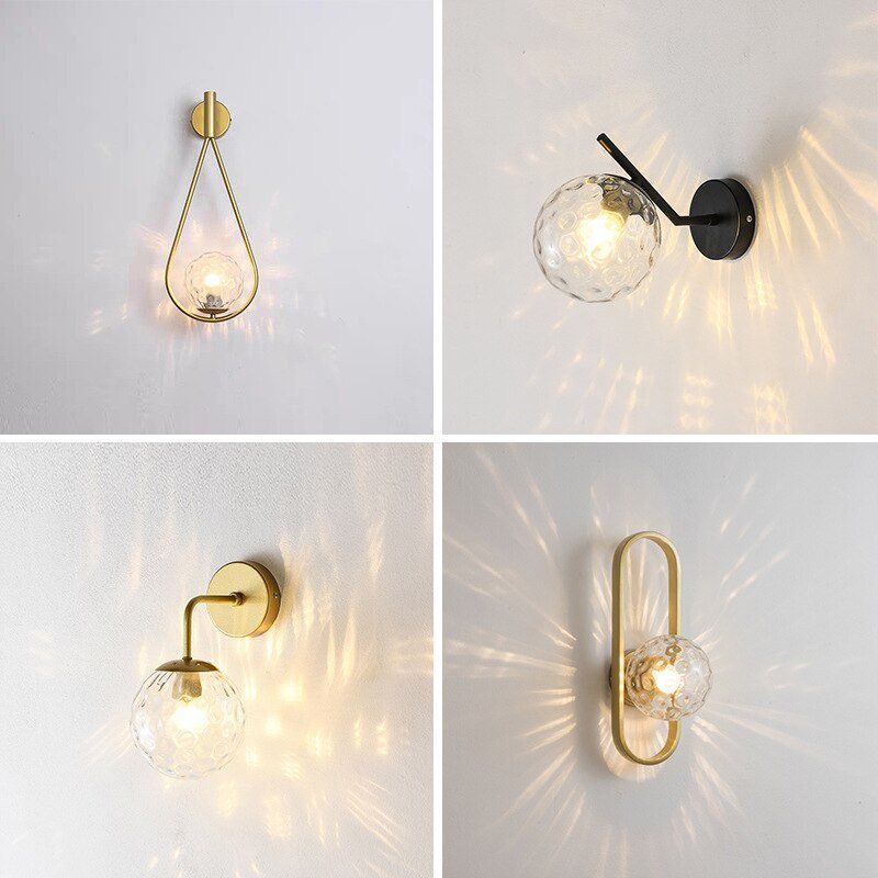 Modern Led Wall Lamp Iron Night Reading Beside Lamp Home Stairs Vintage Loft Sconce Wall Lights Glass Ball Gold Black E27 2