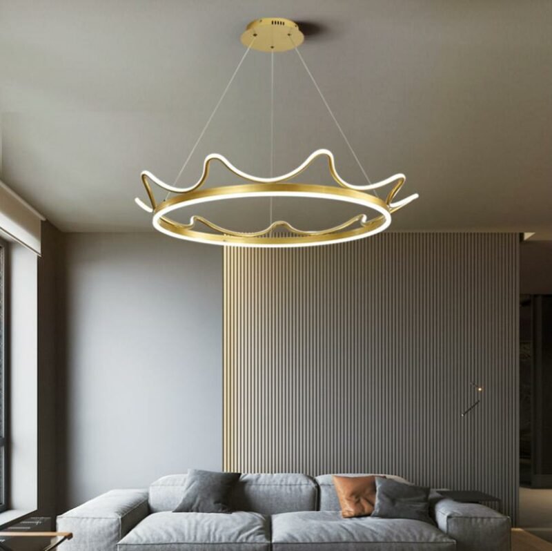Nordic creative golden dining room chandelier light luxury LED bedroom study hanging light modern crown LED indoor  lighting fix 1
