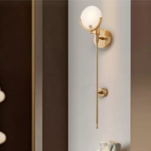 Oval-Brass Sconce retro Art Deco luxury marble wall light Parlor Bedroom Bedside bathroom Aisle Balcony reading golden wall lamp 1