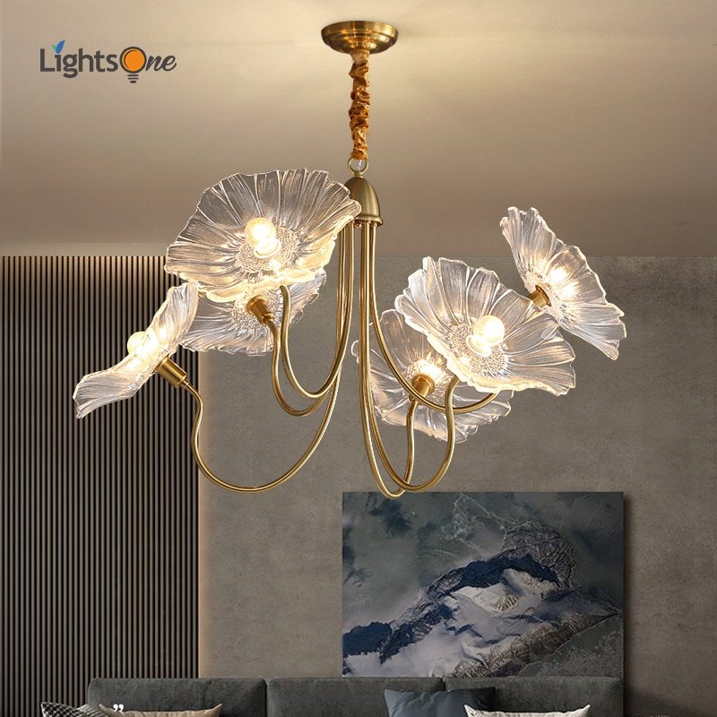 Light luxury style Nordic modern bedroom lamp creative flower personality simple dining room designer living room chandelier 1