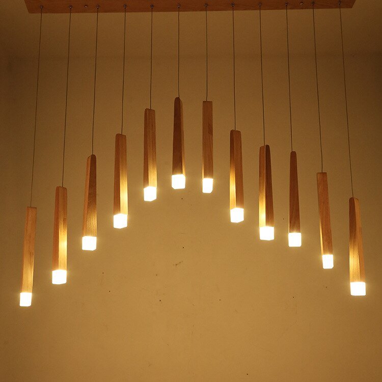 Nordic Long Strip Restaurant Pendant Light Bar Cafe Simple Solid Wood Matchstick Lamps For Cashier Lamp 2