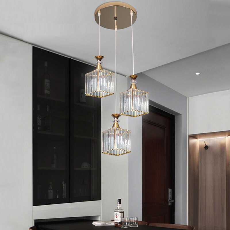 Modern pendant lamp personality bar Dining room metal LED combination crystal chandelier Nordic bedroom living room lamps E27 3