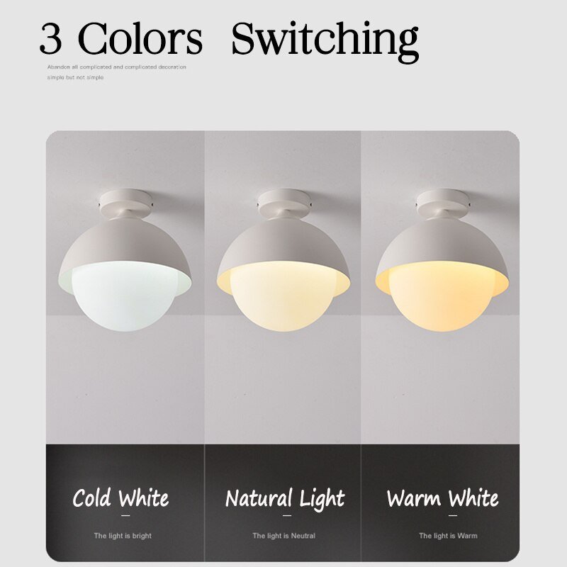 Modern Ceiling Lamps E27 Glass Lampshade Ceiling Light For Bedroom Corridor Indoor Lighting Decoration Fixture White Black 5