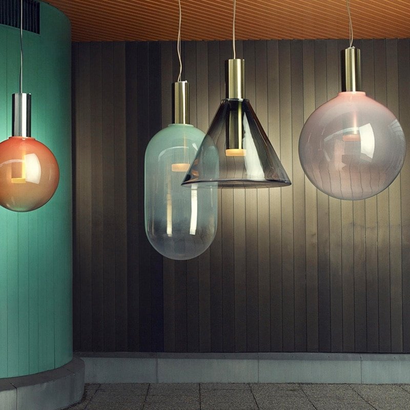 Nordic Coloured glass LED Pendant Lamp Designer Restaurant Bar Bedside Geometric Cone Glass Pendant light Indoor decorative lamp 2