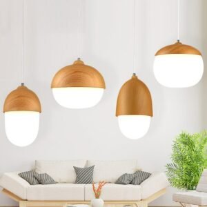 Nordic Wood Glass Pendant Lamp Modern Nut Round E27 personality Hanging Light Living Room Bedroom Decor Pendant Lighting 1
