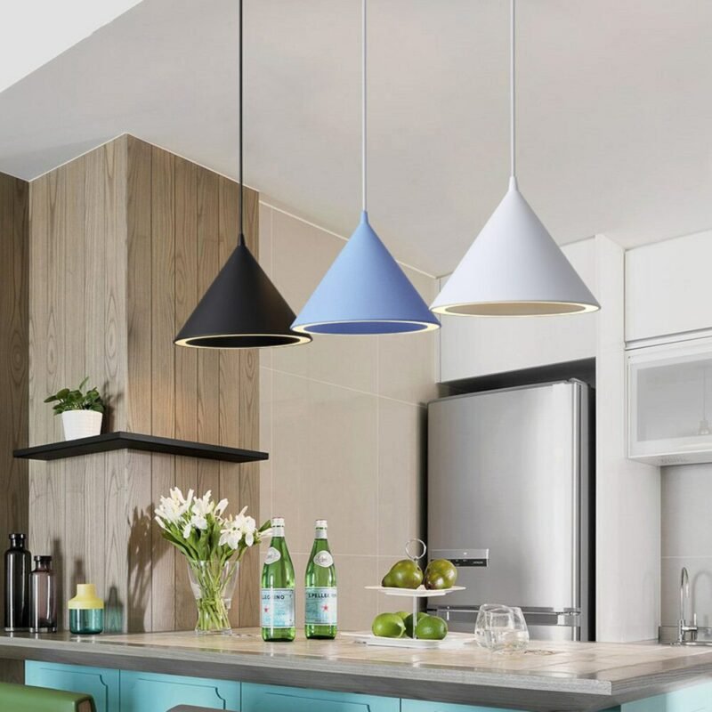 Nordic color pendant light minimalist design creative cone Annular Pendant Lamp for living room restaurant bathroom trumpet lamp 3
