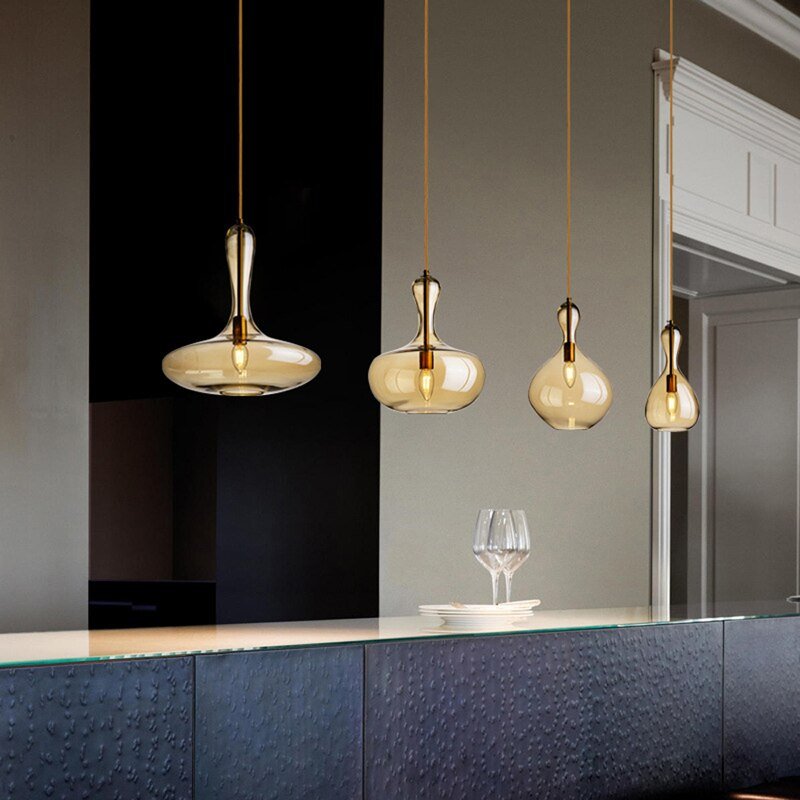 Nordic Amber Glass Pendant Lights for Living Room Dining Room Kitchen Island Bar Lighting Ceiling Hanging Lamp Light Fixture 3