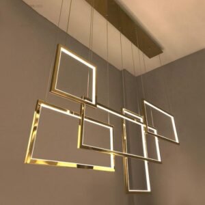 Modern Rectangle Led Personality Stainless Steel Chandelier Living Room Titanium/Rose Gold Light Bar Restaurant Strip Chandelier 1