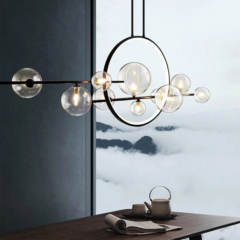 Modern Glass LED Pendant Light for Dining Room Table Black Glass Chandelier Restaurant Light Living Room Decoration 4