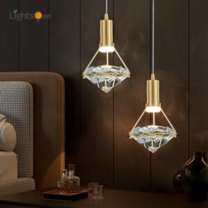All copper bedroom bedside pendant lamp simple restaurant bar light luxury diamond crystal small  pendant light 1