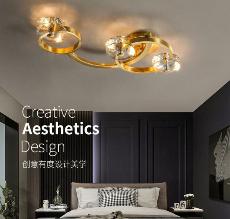 New Copper Bedroom Ceiling Lamp Modern Light Luxury Simple Art Crystal Restaurant Ceiling Lamp indoor Decoration Lamps 5