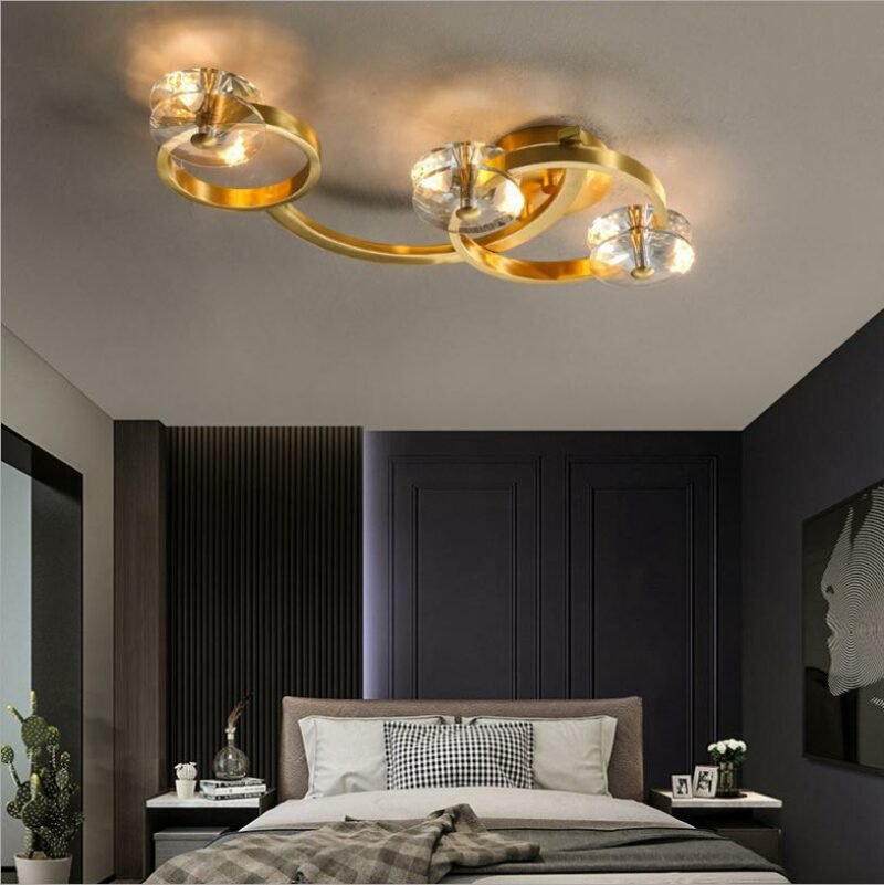 New Copper Bedroom Ceiling Lamp Modern Light Luxury Simple Art Crystal Restaurant Ceiling Lamp indoor Decoration Lamps 2