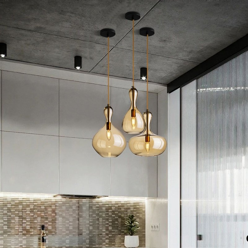 Nordic Amber Glass Pendant Lights for Living Room Dining Room Kitchen Island Bar Lighting Ceiling Hanging Lamp Light Fixture 5